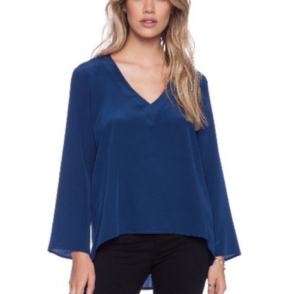 Amanda Uprichard Blue Long Sleeve Silk Top